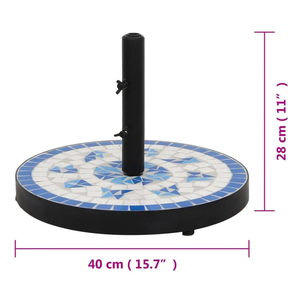 Parasol Base Round Outdoor Umbrella Stand Weight Ceramic Tile Blue White
