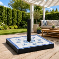 Reliable Blue White Parasol Base for Umbrella Stability