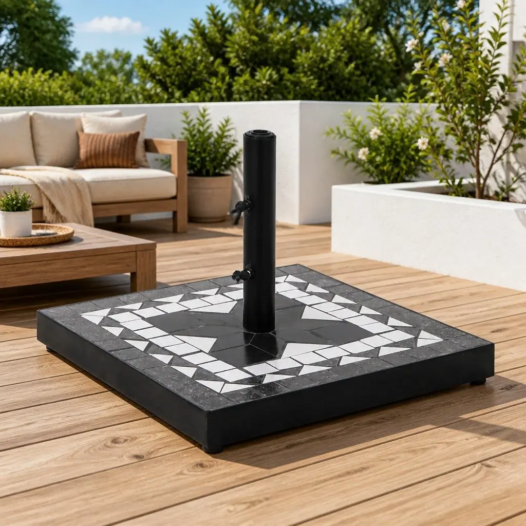 Square Parasol Base Umbrella Stand 12kg Black Iron Ceramic Tile Garden Patio