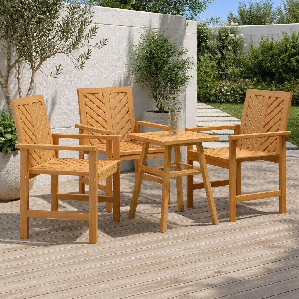 Outdoor Dining Chairs 3 Piece Garden Seating Solid Wood Acacia Brown Armrest