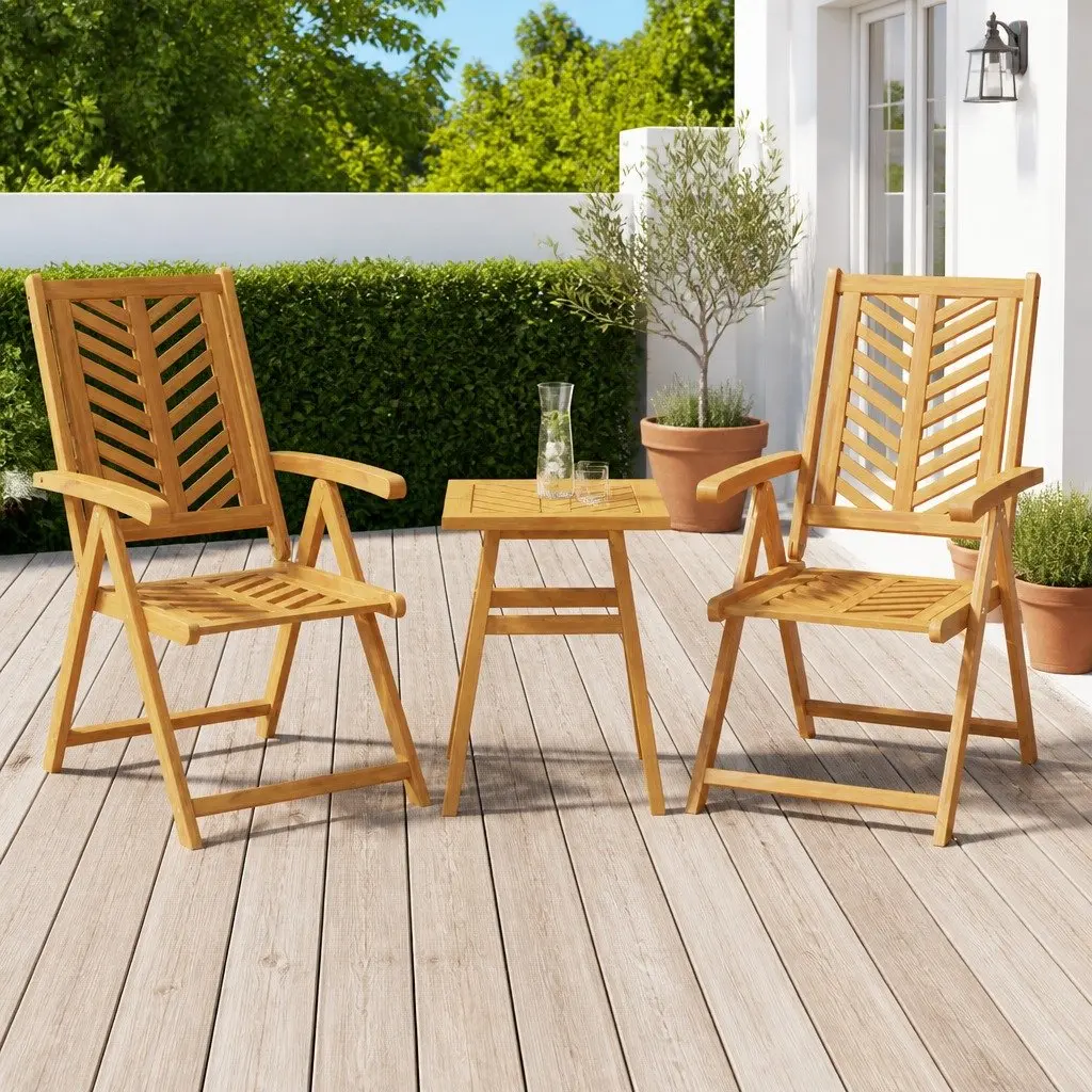 Reclining Garden Chairs 2 Pieces Solid Acacia Wood Brown Chevron