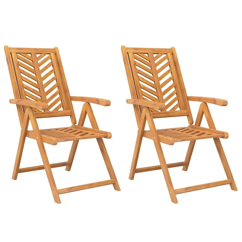 Reclining Garden Chairs 2 Pieces Solid Acacia Wood Brown Chevron