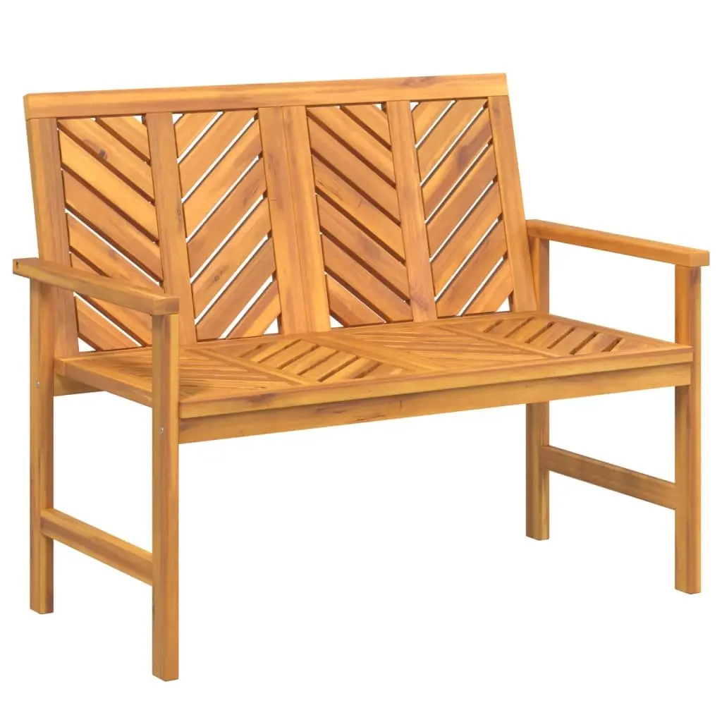 Acacia Wood Garden Bench 109cm Brown Chevron Backrest with Armrests