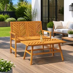 2 Piece Garden Lounge Set Solid Wood Acacia Outdoor Furniture with Armrests