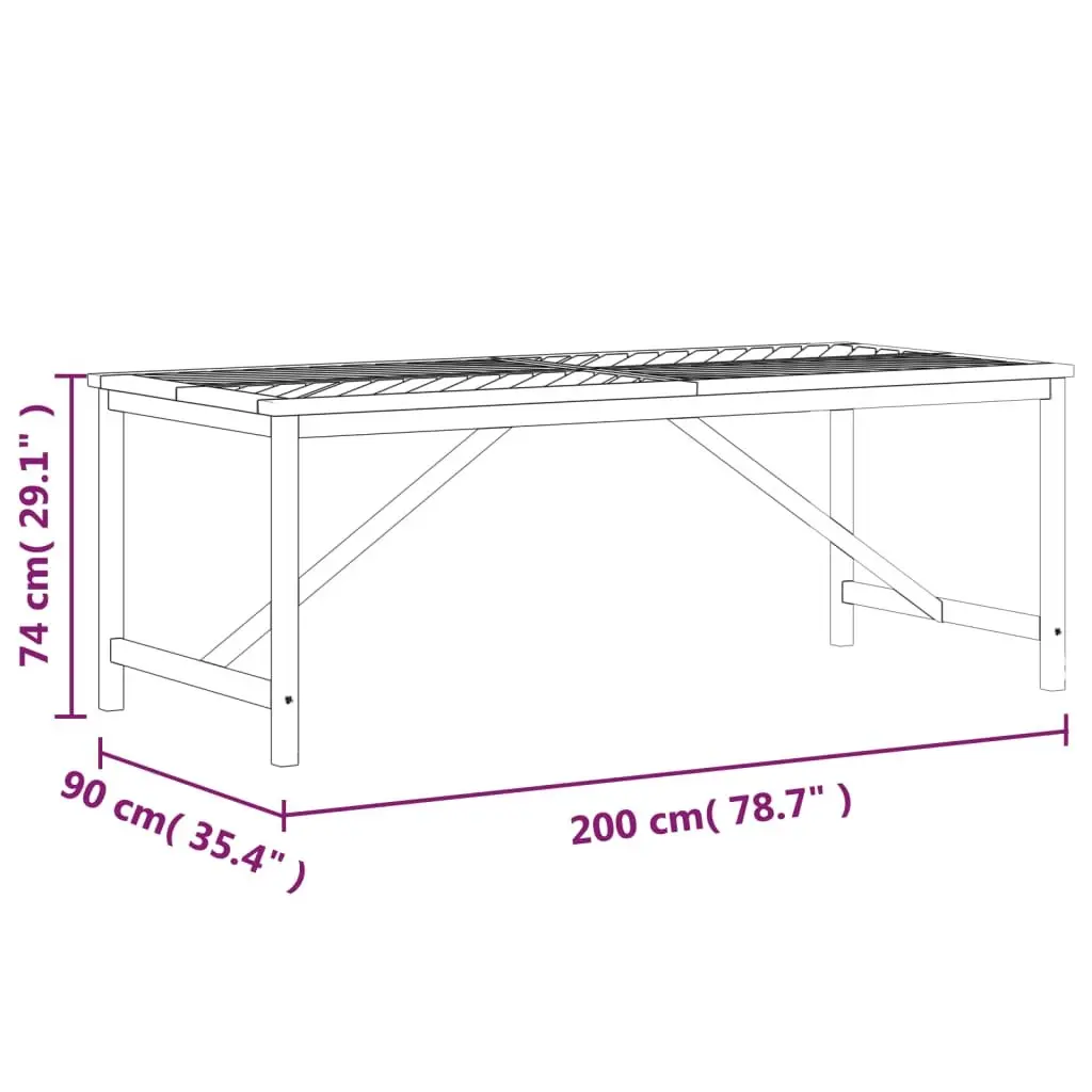 Garden Dining Table Outdoor Entertaining 200x90x74cm Solid Wood Acacia Brown