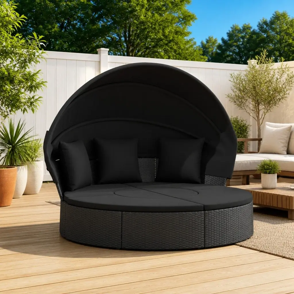Outdoor Lounge Bed with Canopy Cover