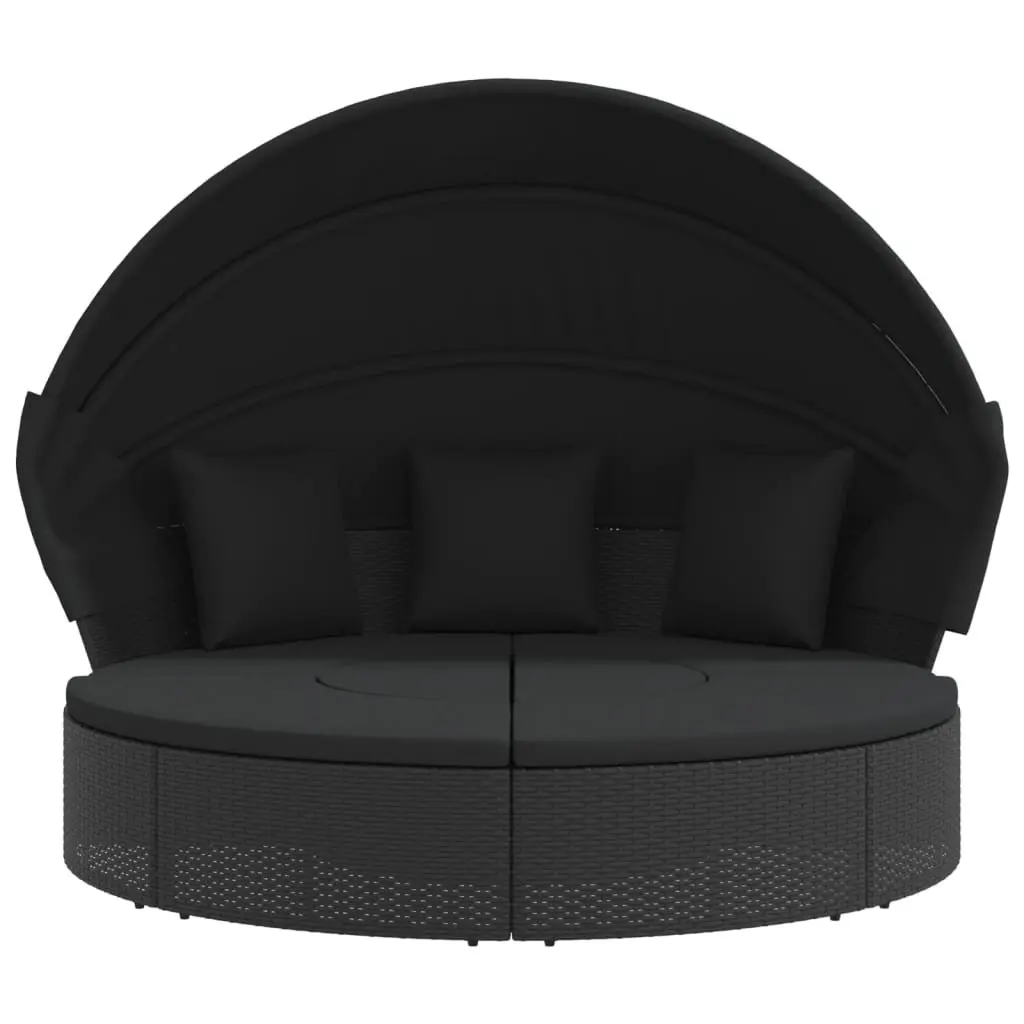 Lounge Bed Outdoor with Canopy Cushions Black for Garden Comfort and Relaxation
