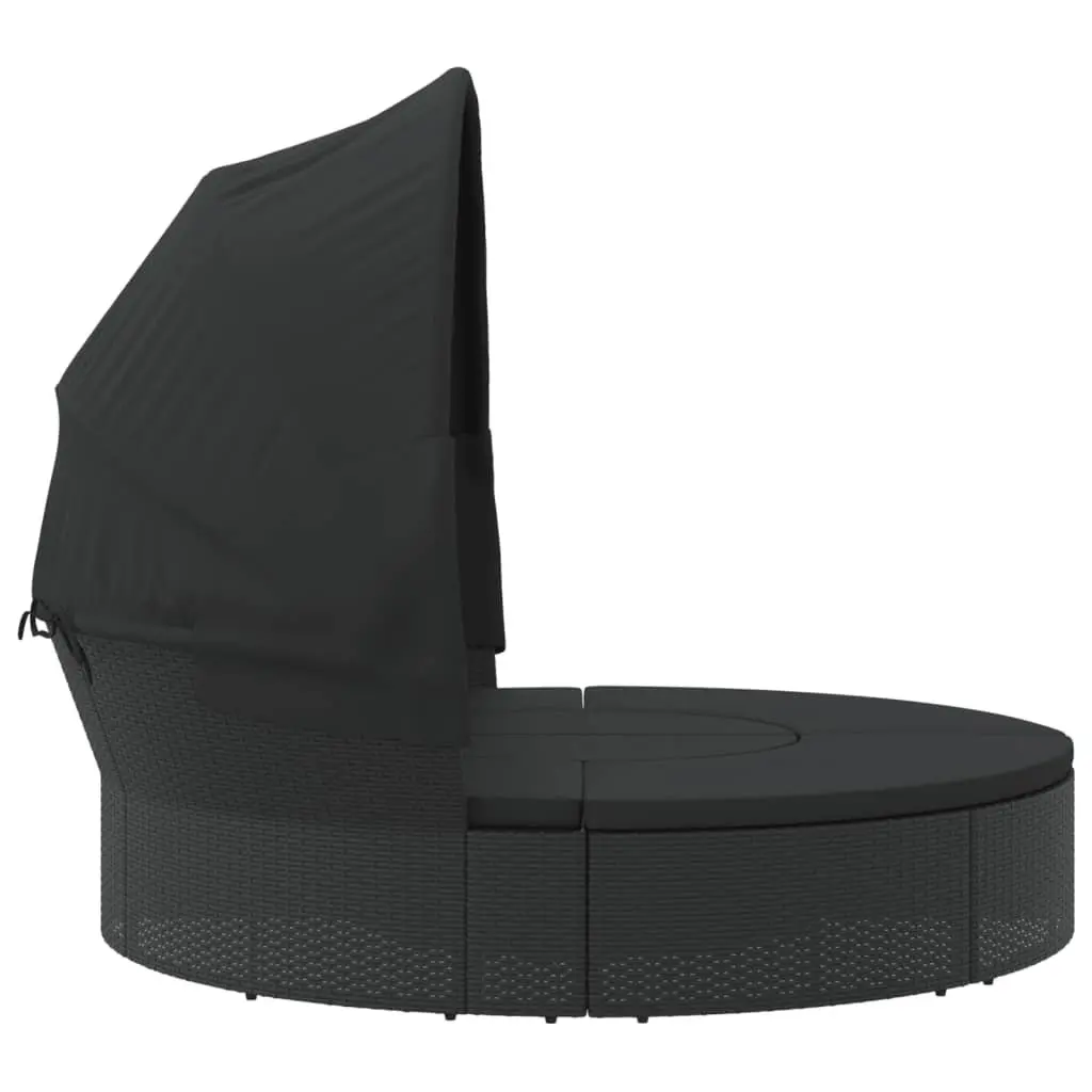Lounge Bed Outdoor with Canopy Cushions Black for Garden Comfort and Relaxation