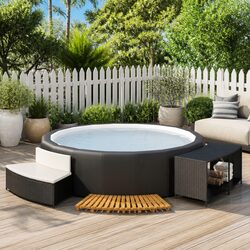 Hot Tub Surround with Storage Bench Spa Step Acacia Wood Rattan Outdoor Garden