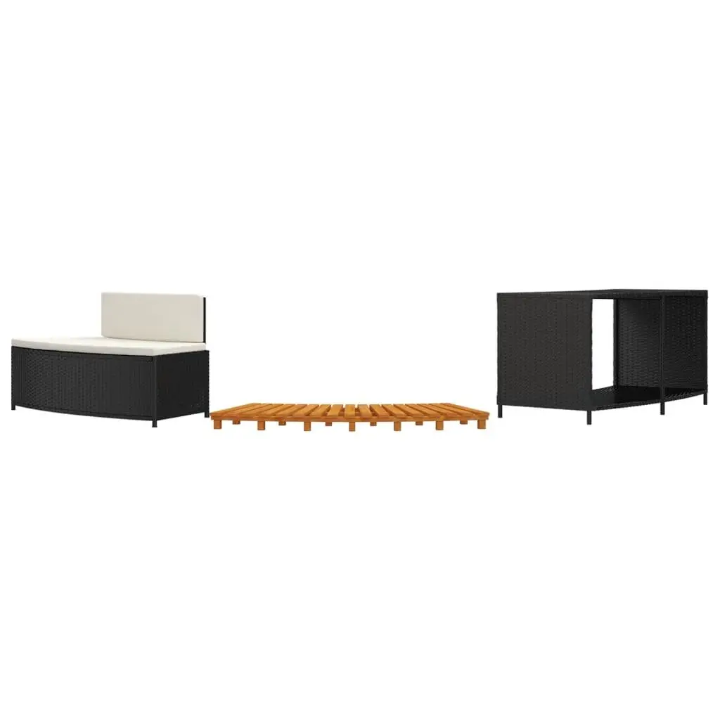Hot Tub Surround Storage Bench Spa Step Acacia Wood Rattan Outdoor Black