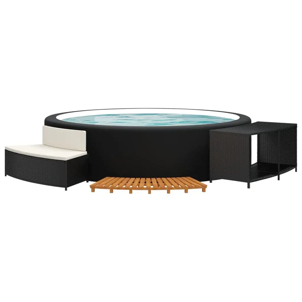 Hot Tub Surround Storage Bench Spa Step Acacia Wood Rattan Outdoor Black