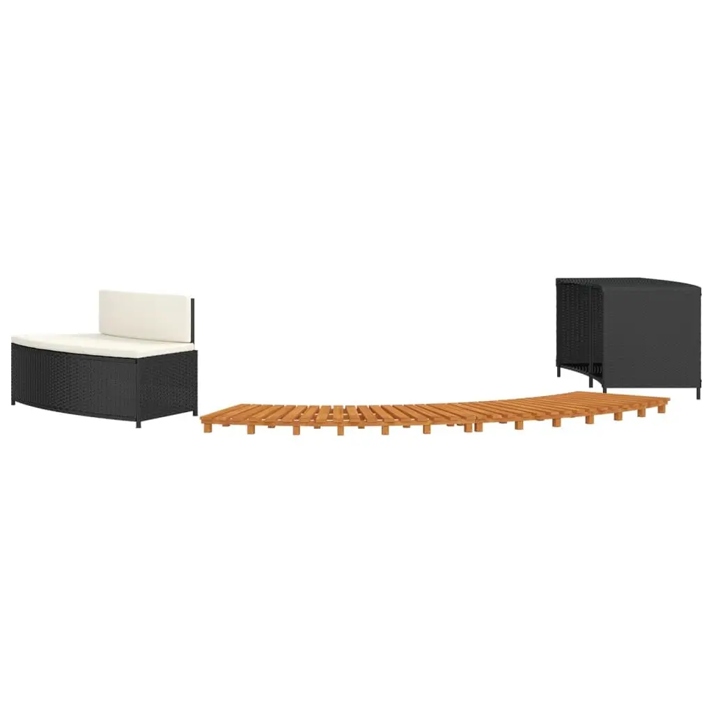 Outdoor Enclosure Storage Shelf Black Rattan Wood Spa Bench Hot Tub Surround