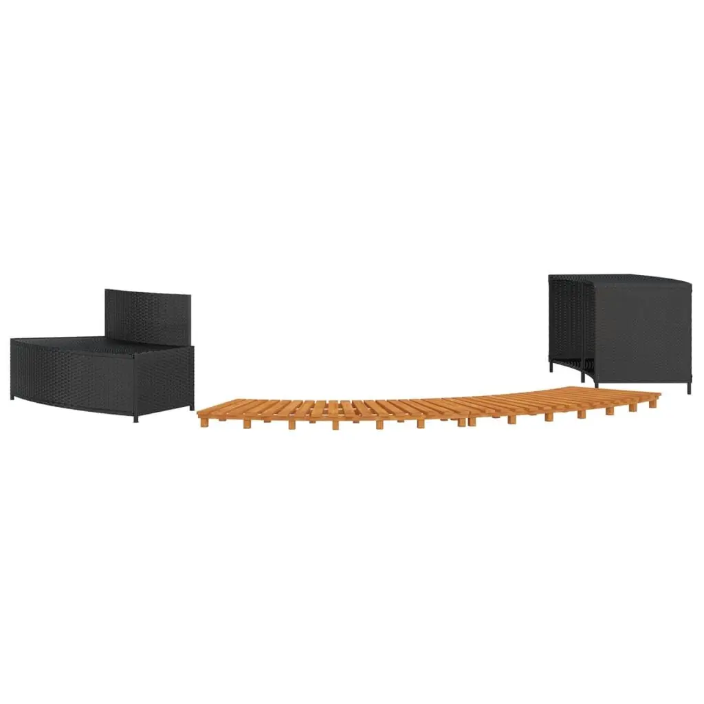 Outdoor Enclosure Storage Shelf Black Rattan Wood Spa Bench Hot Tub Surround