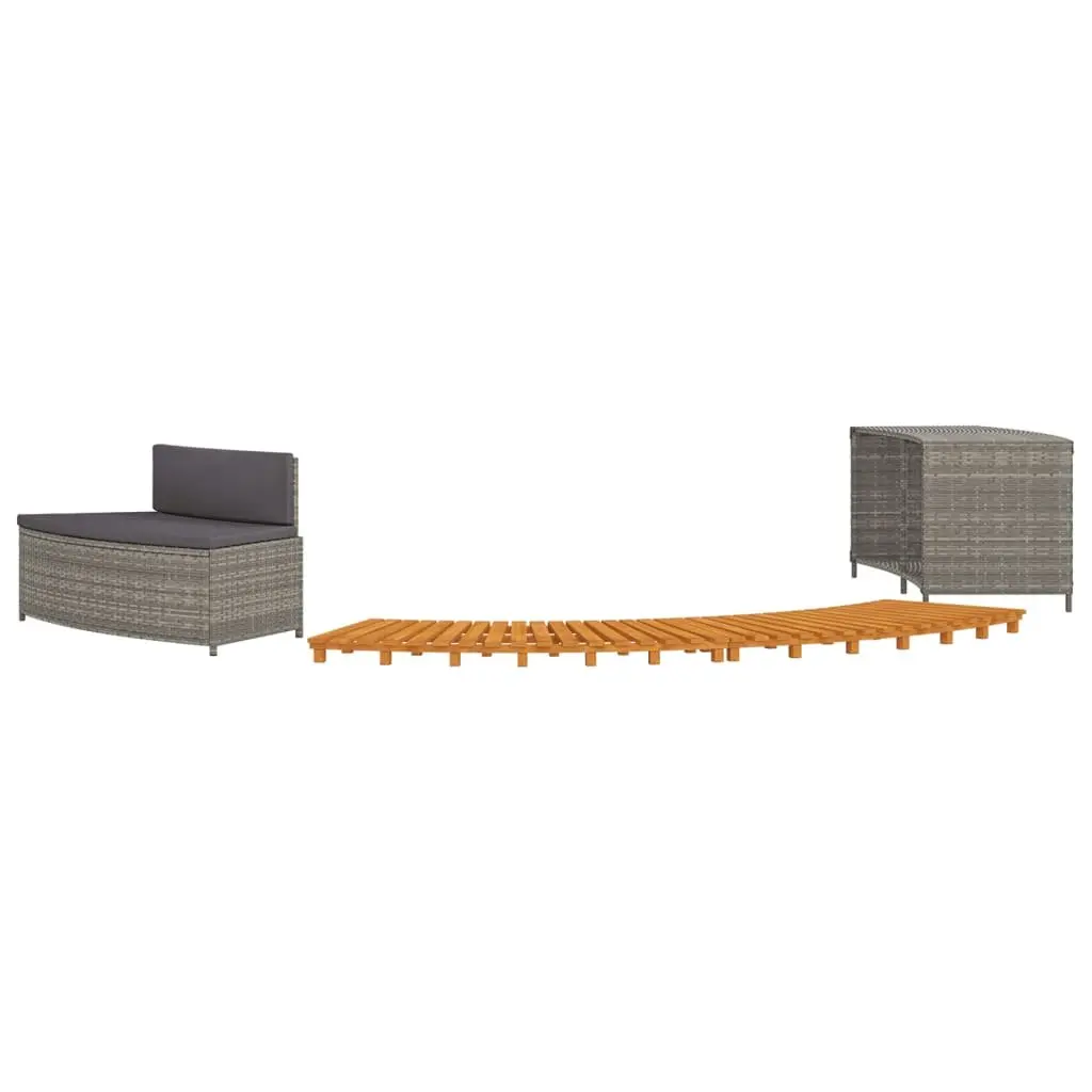 Spa Bench Storage Shelf Surround for Hot Tub Grey Poly Rattan Acacia Wood Frame