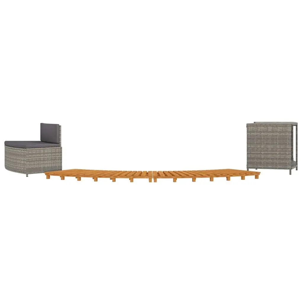 Spa Bench Storage Shelf Surround for Hot Tub Grey Poly Rattan Acacia Wood Frame