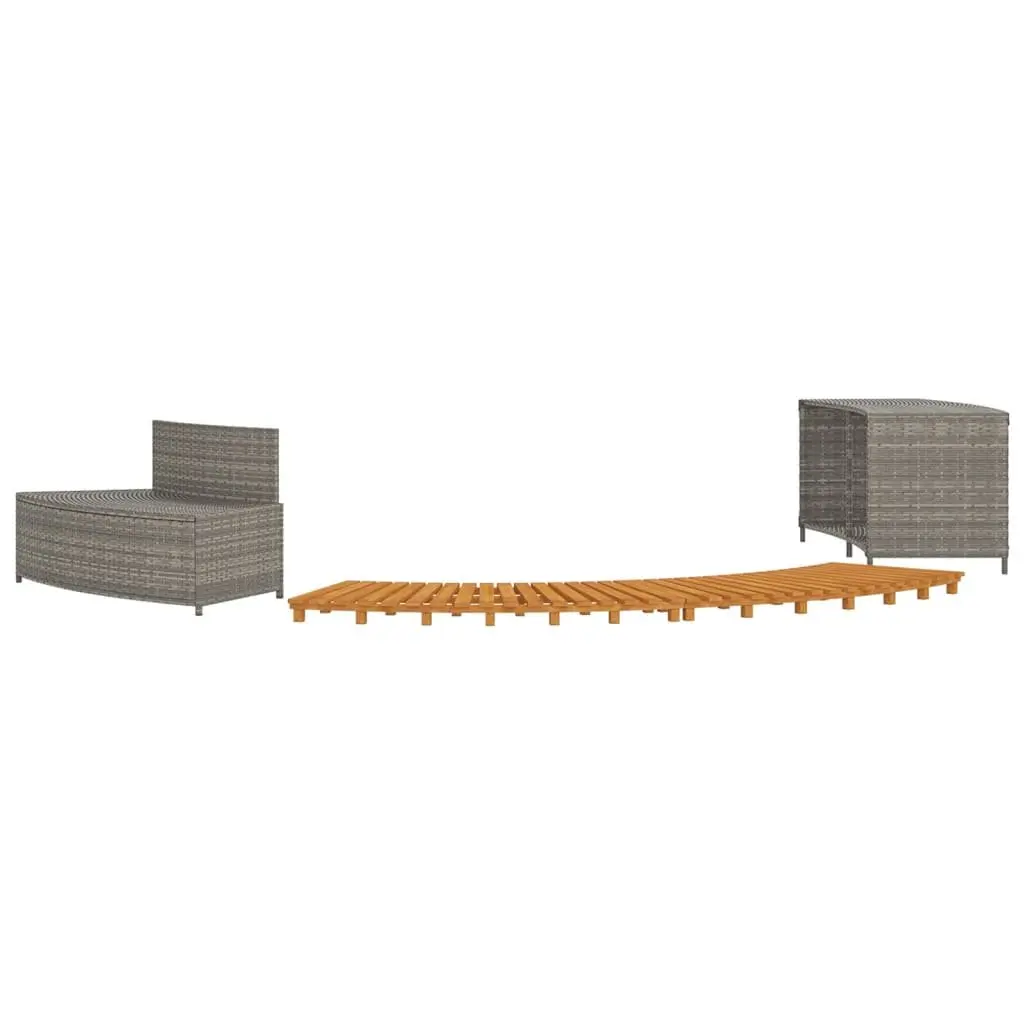 Spa Bench Storage Shelf Surround for Hot Tub Grey Poly Rattan Acacia Wood Frame