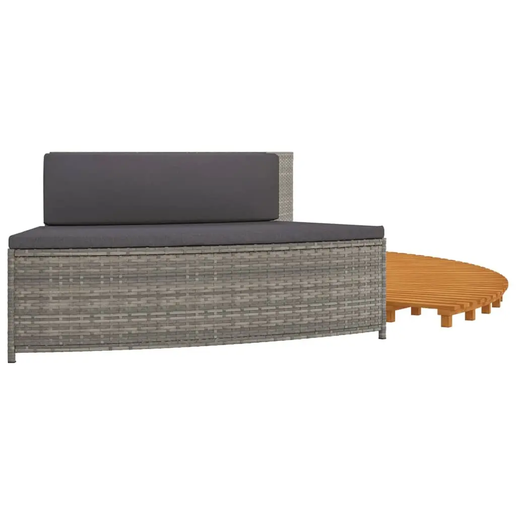 Spa Bench Storage Shelf Surround for Hot Tub Grey Poly Rattan Acacia Wood Frame