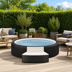 Comfortable Black Rattan Spa Benches with Cushions