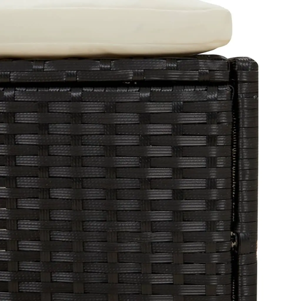 Spa Benches Cushioned Outdoor Garden Seating Set of 2 Black Poly Rattan