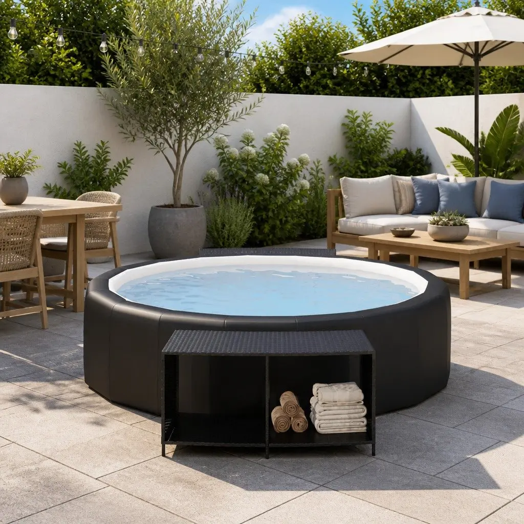 Black Rattan Storage Shelves for Outdoor Use