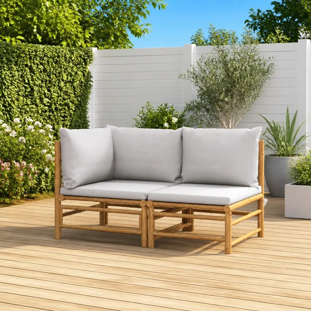 Bamboo Sectional with Grey Cushions