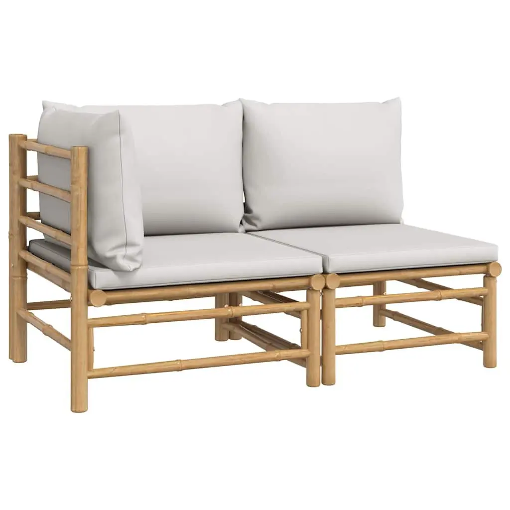 Bamboo Sectional with Grey Cushions