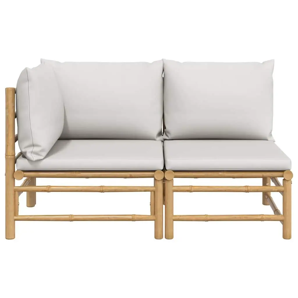 Bamboo Sectional with Grey Cushions