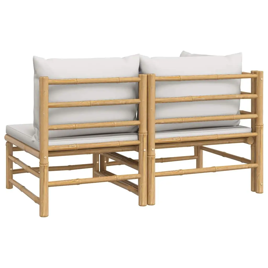 Bamboo Sectional with Grey Cushions