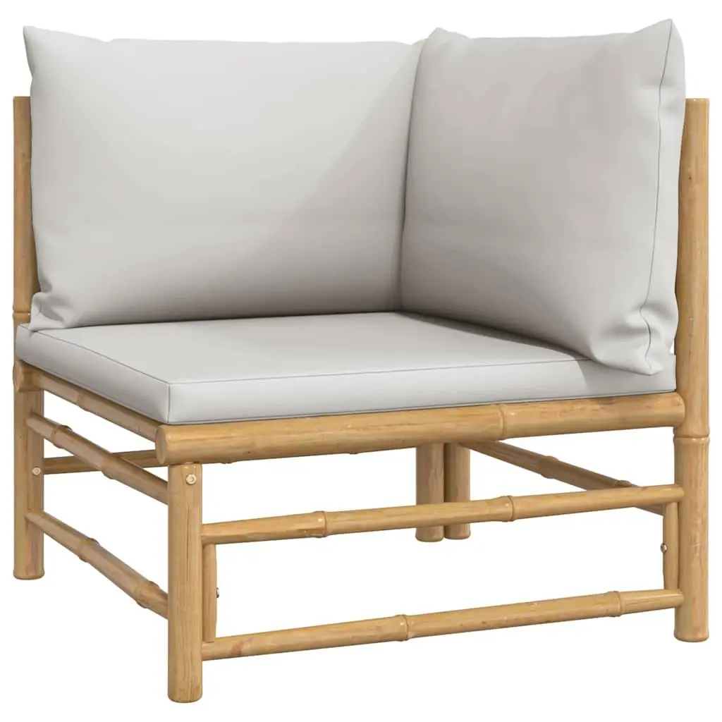 Bamboo Corner Sofa with Grey Cushions
