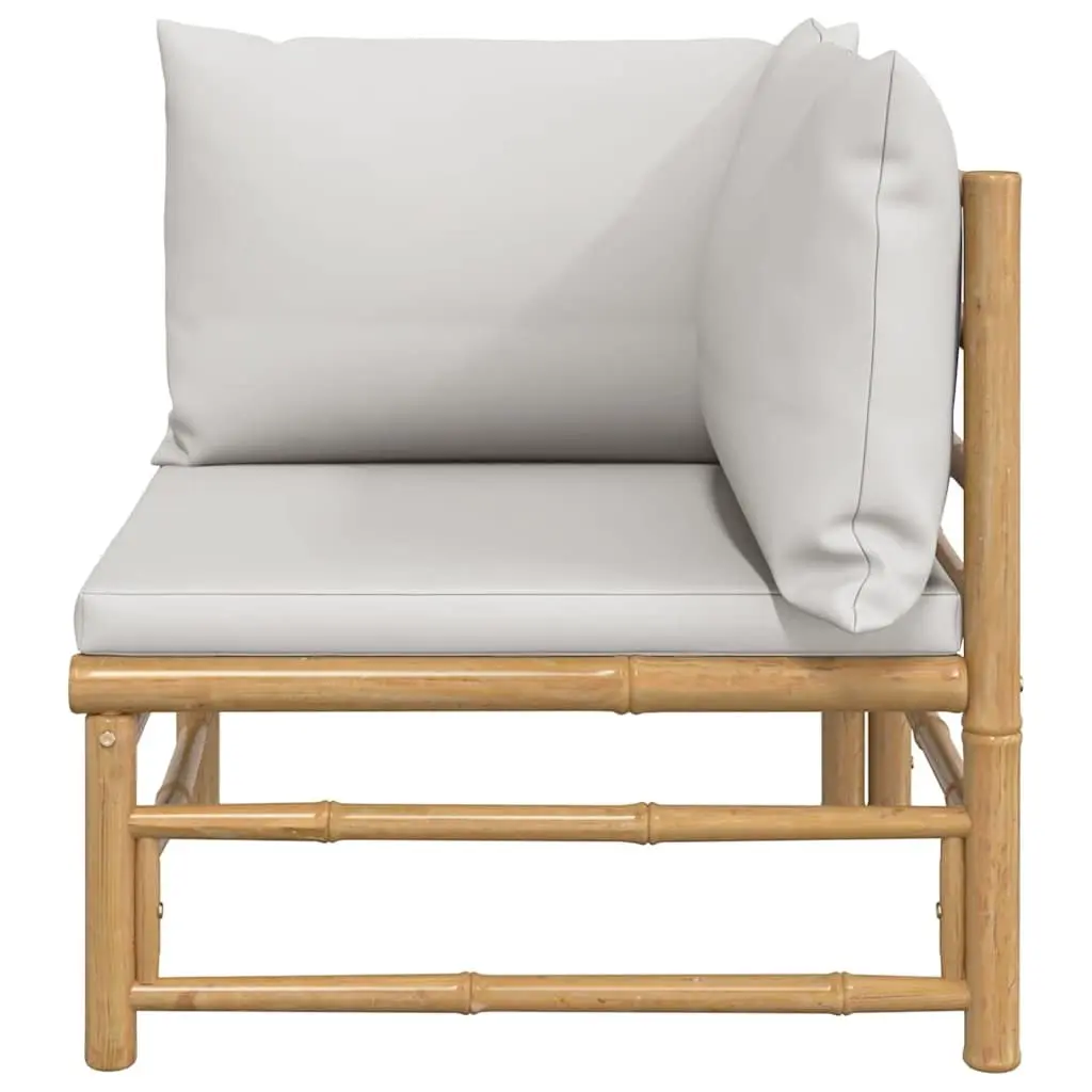 Bamboo Corner Sofa with Grey Cushions