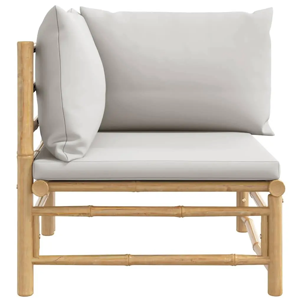 Bamboo Corner Sofa with Grey Cushions