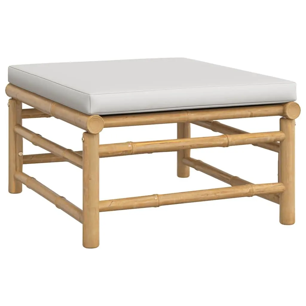 Garden Footstool Outdoor Seating Ottoman Bamboo Frame Grey Cushion Pad