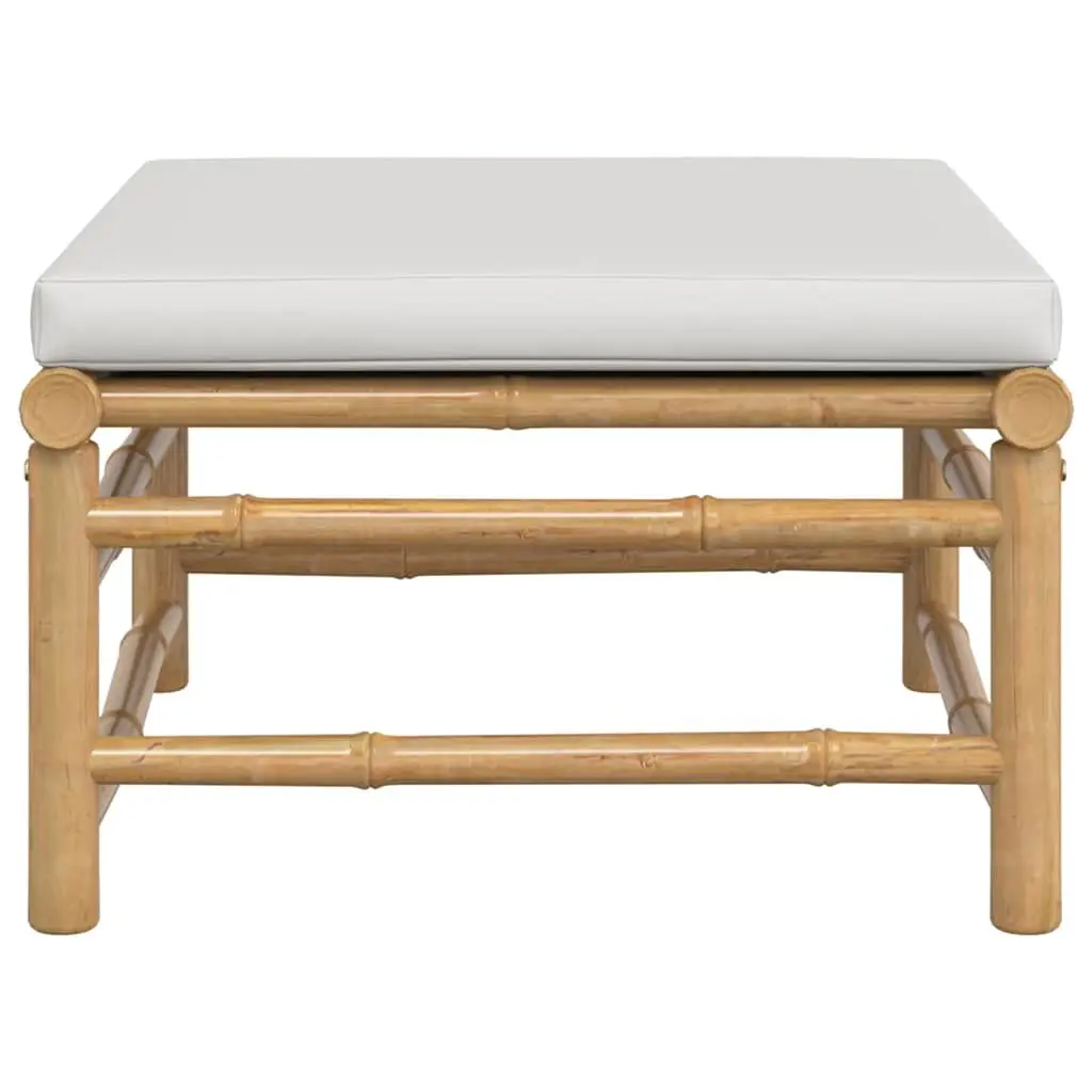 Garden Footstool Outdoor Seating Ottoman Bamboo Frame Grey Cushion Pad