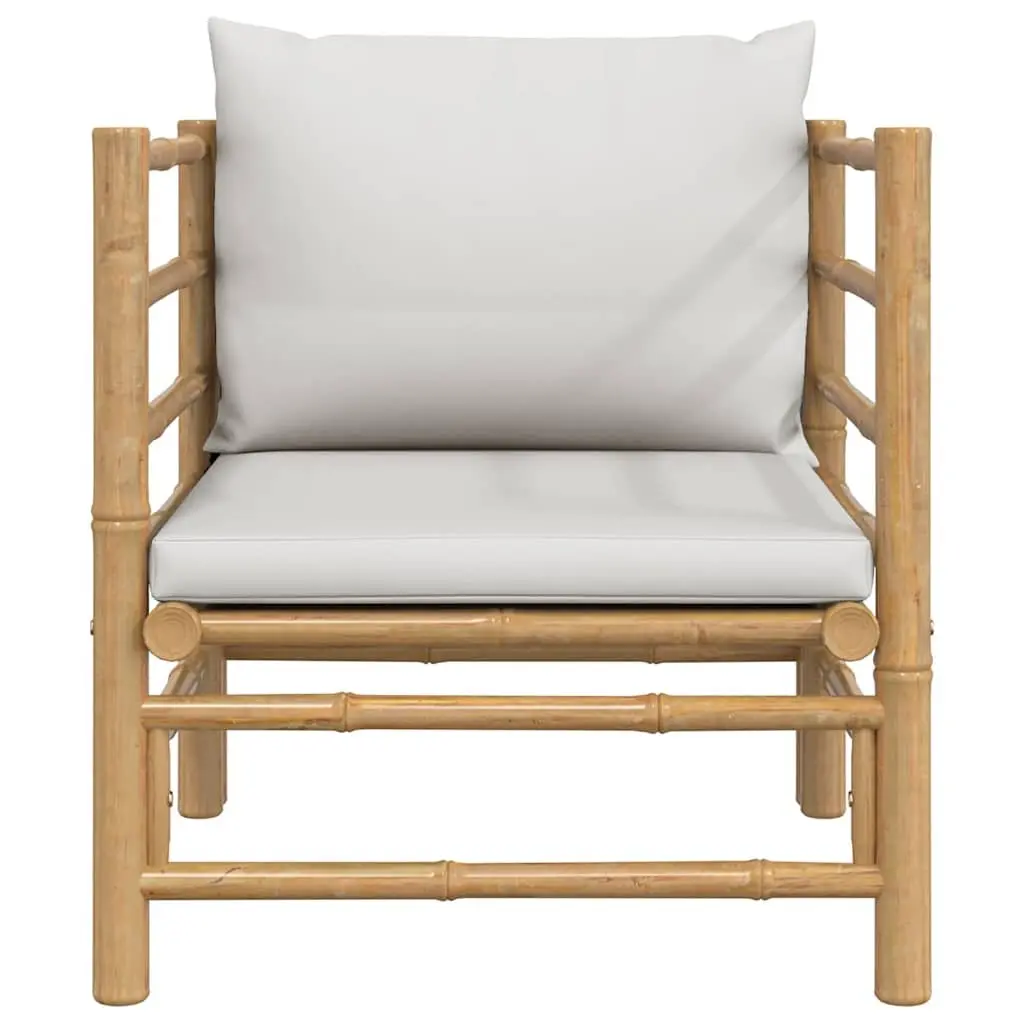 Outdoor Sectional Sofa Garden Seating Modular Bamboo Frame Grey Cushions