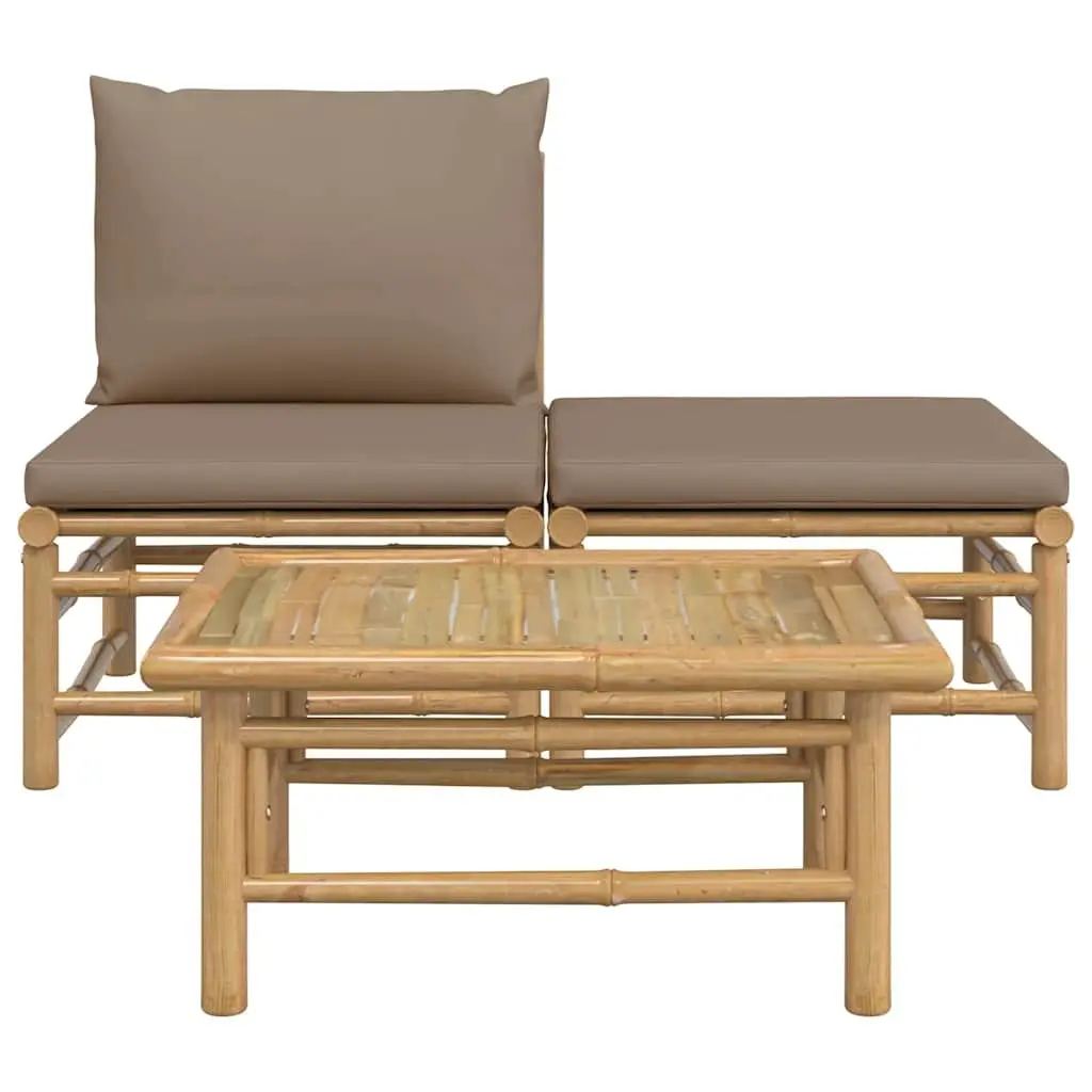 Bamboo Garden Lounge Set Outdoor Sofa 3 Piece Modular with Taupe Cushions