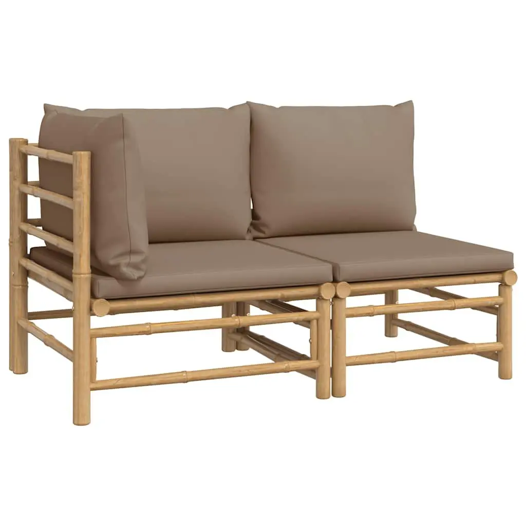 Garden Lounge Set Outdoor Sectional 2 Piece Bamboo Furniture Taupe Cushions