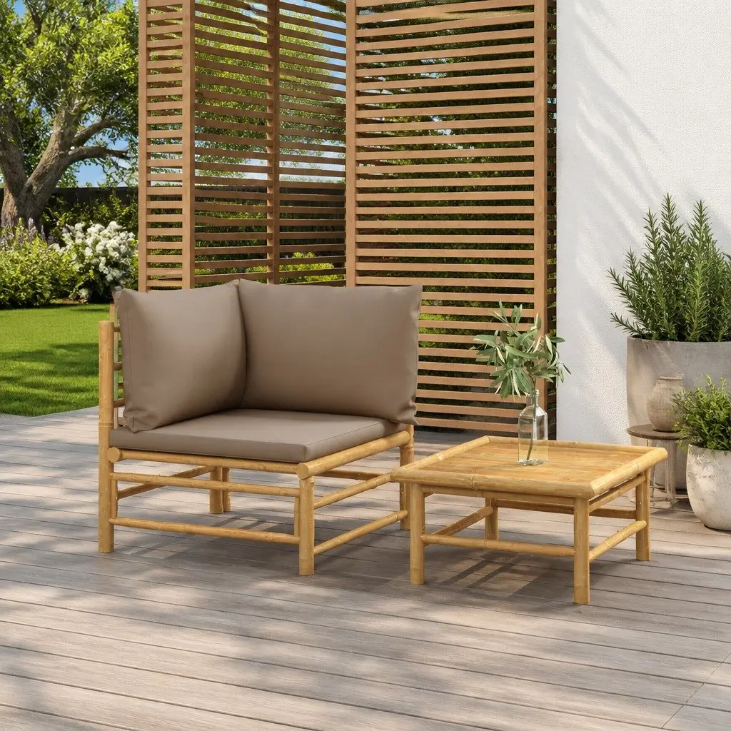 Bamboo Lounge Set with Taupe Cushions