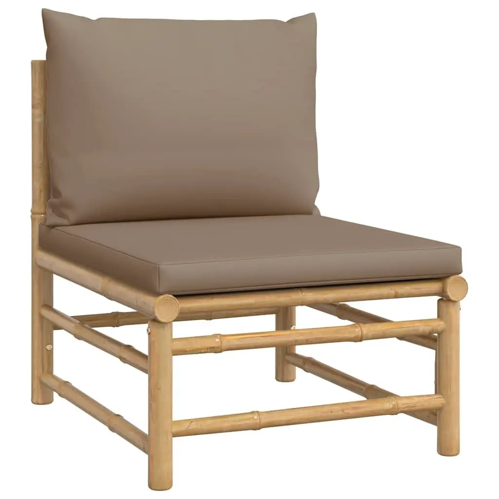 Outdoor Middle Sofa Modular Seating Bamboo Taupe Cushions