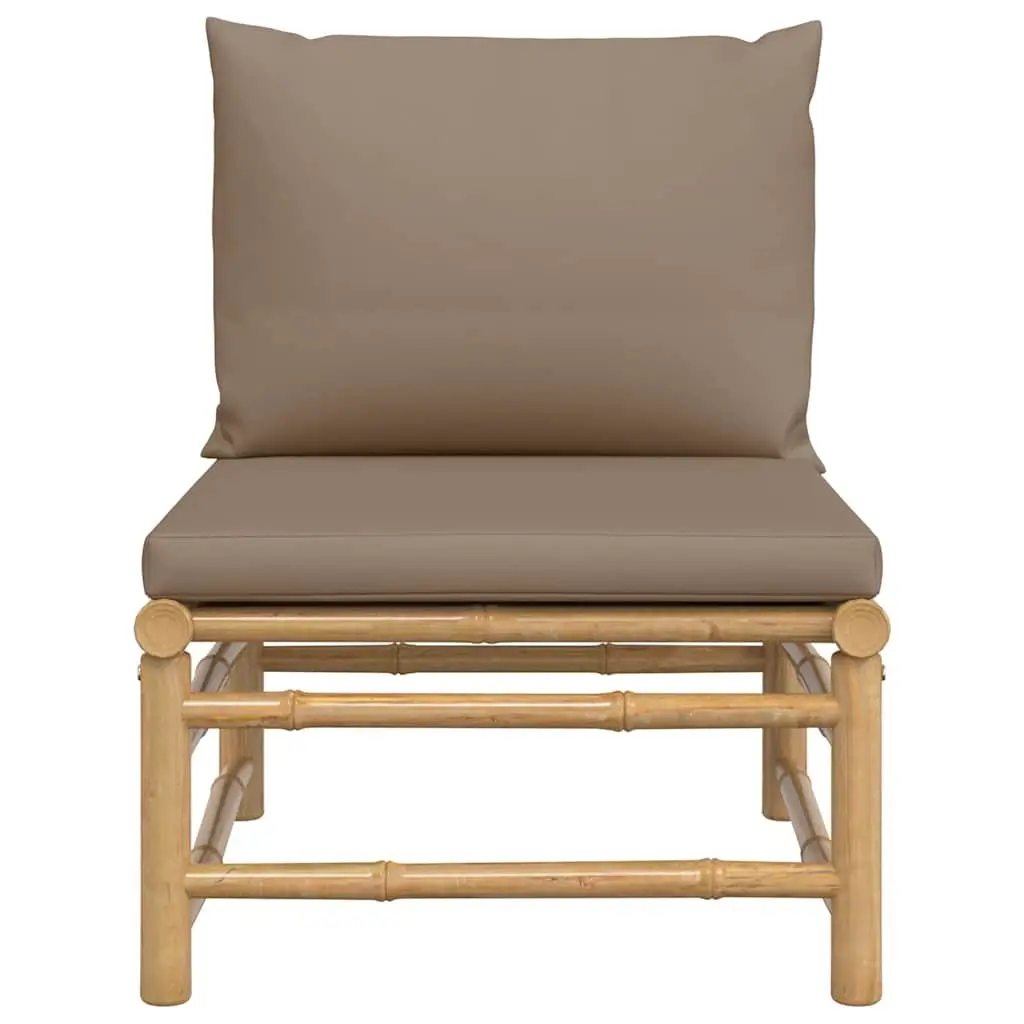 Outdoor Middle Sofa Modular Seating Bamboo Taupe Cushions
