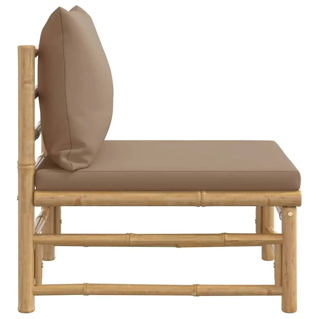 Outdoor Middle Sofa Modular Seating Bamboo Taupe Cushions