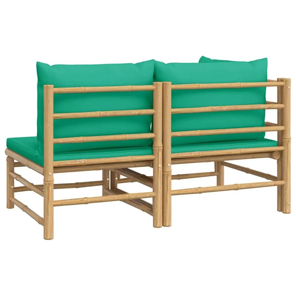 Bamboo Garden Lounge Set Outdoor Sectional Sofa with Green Cushions 2 Piece