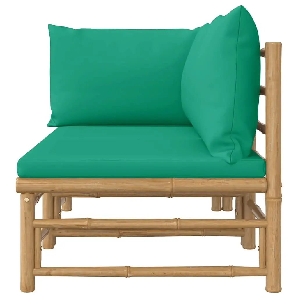 Bamboo Garden Lounge Set Outdoor Sectional Sofa with Green Cushions 2 Piece