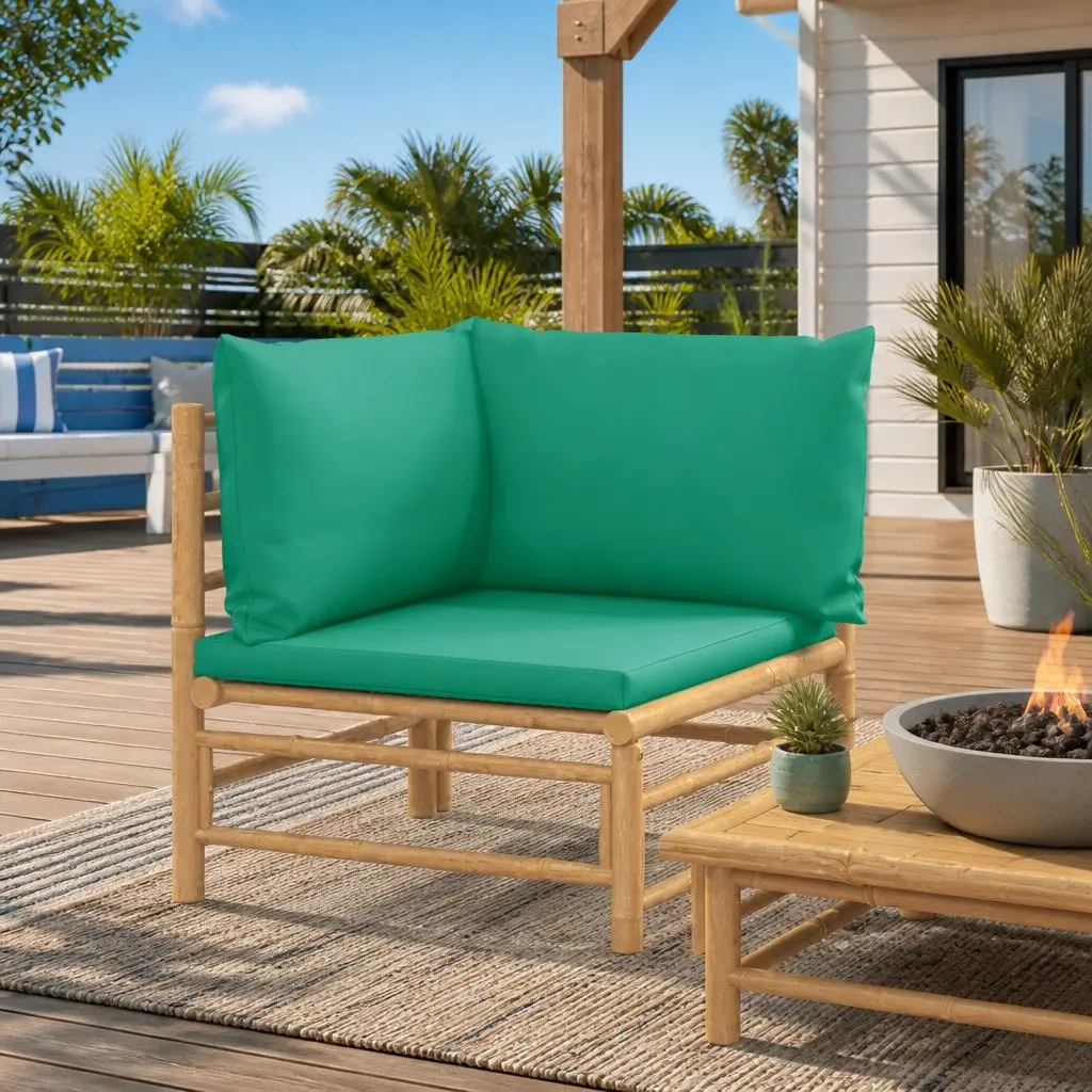 Outdoor Corner Sofa Garden Seating Sectional Unit with Green Cushions