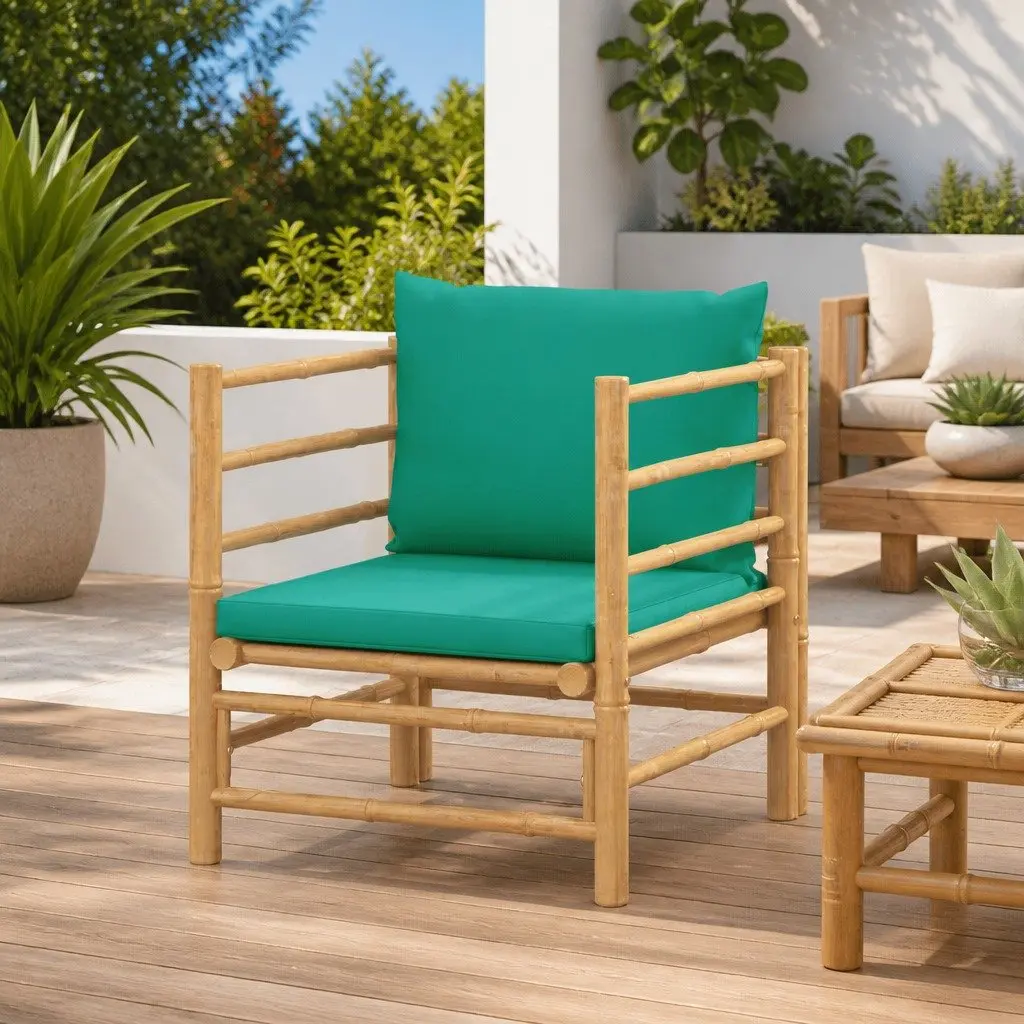 Bamboo Outdoor Garden Sofa Modular Lounge Seating with Green Cushions