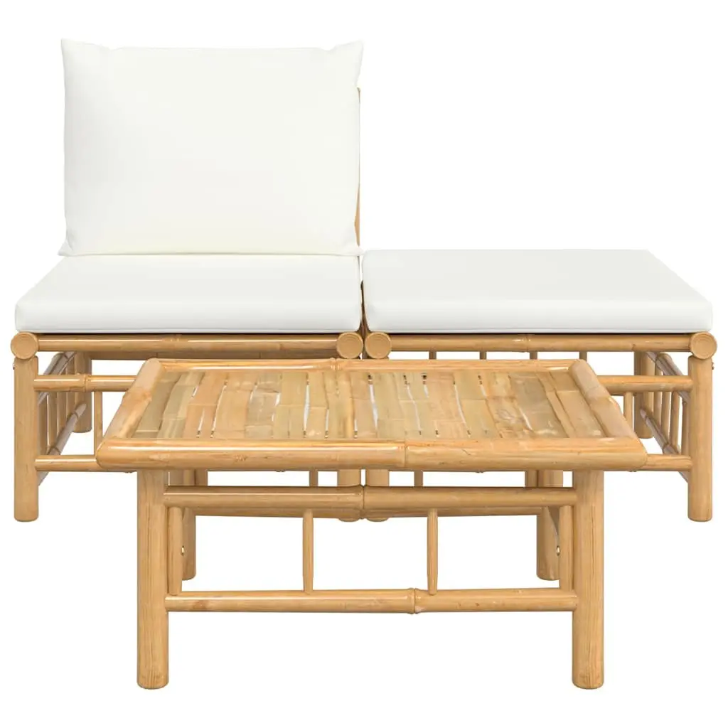 Bamboo Outdoor Lounge Set Cream White Cushions Sofa Coffee Table 3 Piece
