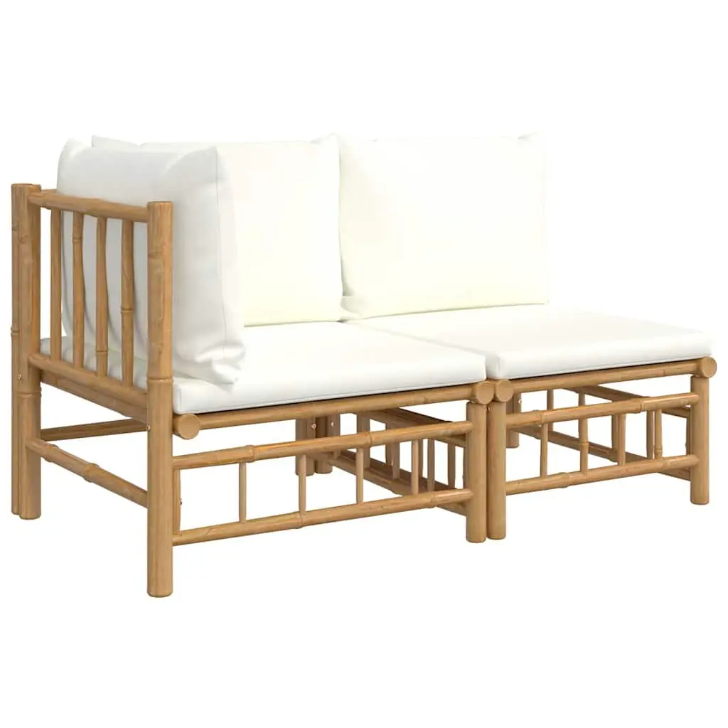 2 Piece Garden Lounge Set Bamboo Outdoor Sofa Cream White
