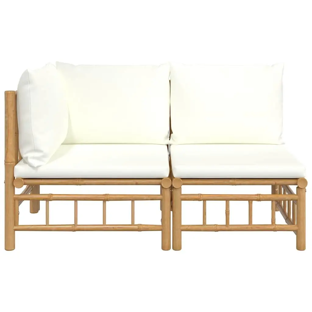 2 Piece Garden Lounge Set Bamboo Outdoor Sofa Cream White