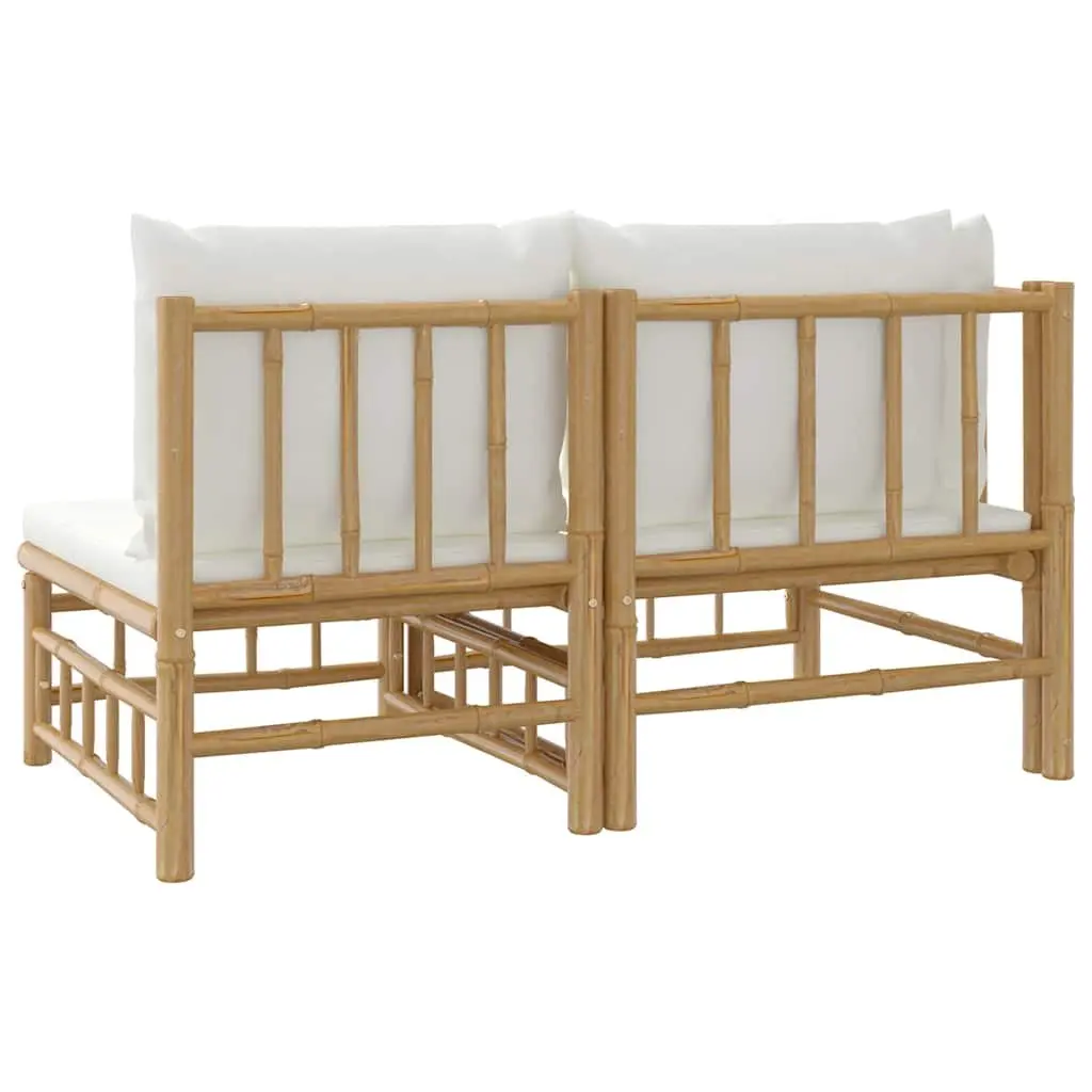 2 Piece Garden Lounge Set Bamboo Outdoor Sofa Cream White