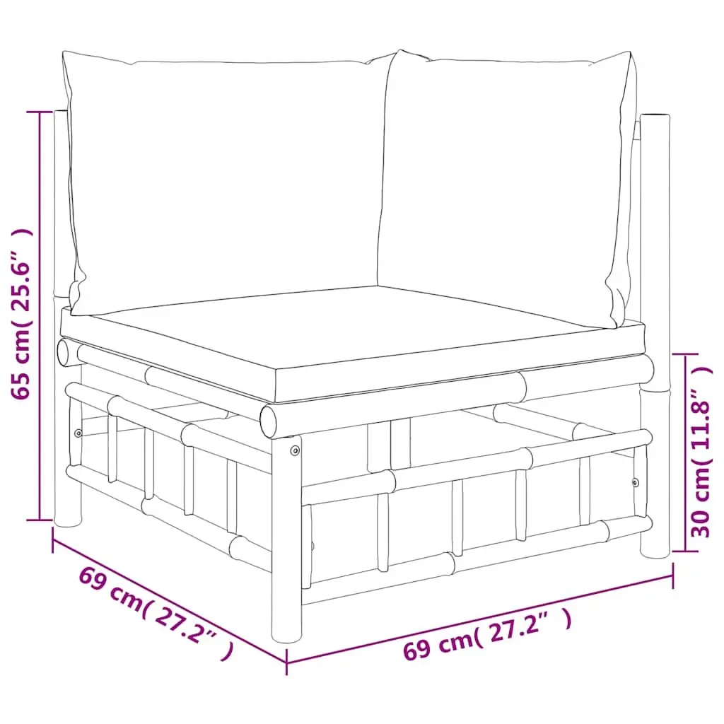 2 Piece Garden Lounge Set Bamboo Outdoor Sofa Cream White