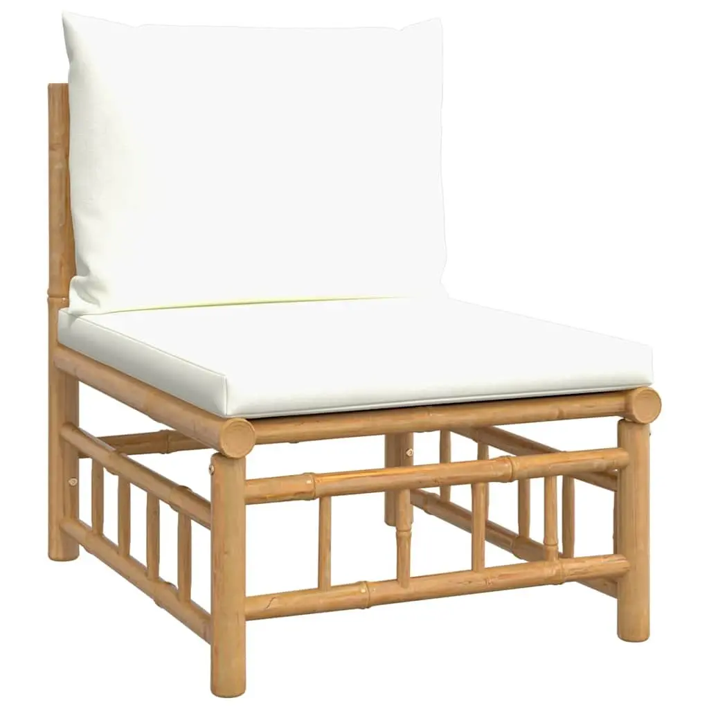 Garden Middle Sofa with Cream White Cushions Bamboo Outdoor Sectional Seating